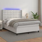 vidaXL Boxspring met matras en LED kunstleer wit 140x200 cm, Verzenden