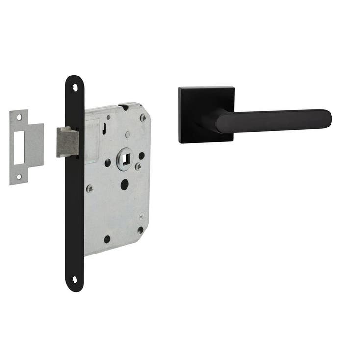 Deurbeslag set loopslot en deurklink Linee zwart geveerd..., Doe-het-zelf en Bouw, Hang- en Sluitwerk, Klink of Kruk, Nieuw, Overige materialen