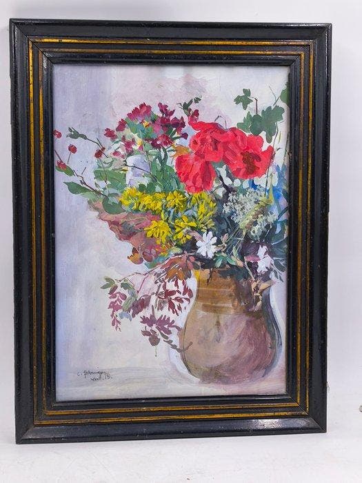Carl Fahringer (1874-1952) - Blumenstilleben mit Mohnblüten, Antiek en Kunst, Kunst | Schilderijen | Klassiek