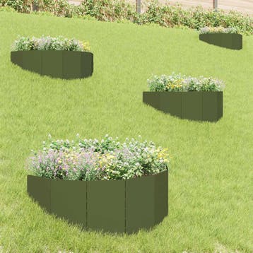 vidaXL Gazonrand 4 st 100 x 45 cm Staal Olijfgroen, Verzenden, Nieuw