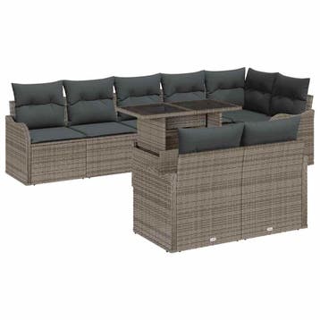 vidaXL Tuinbank Set 9 st Grijs Poly Riet, Verzenden, Nieuw