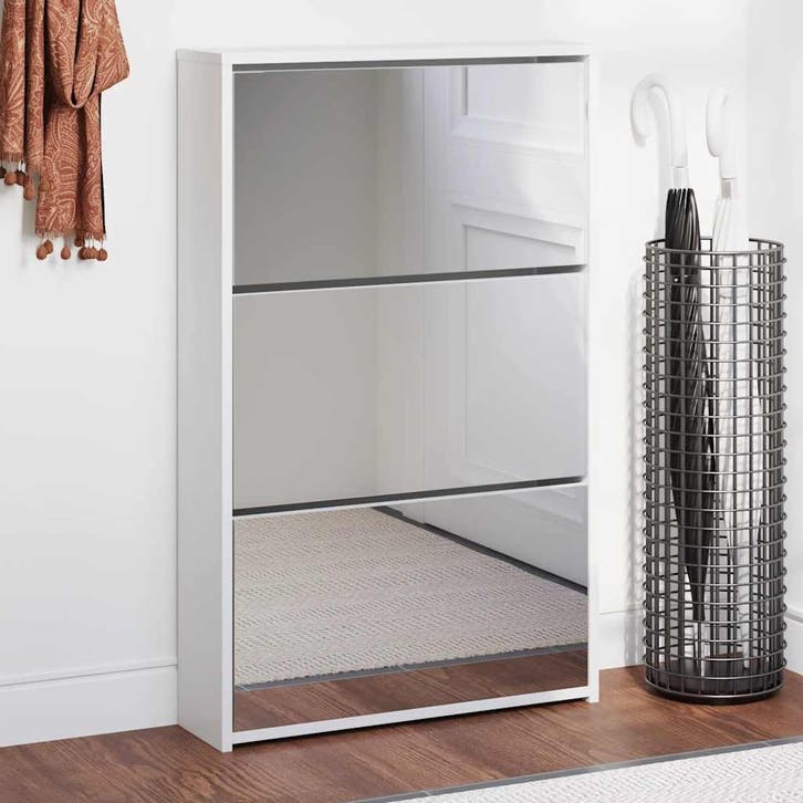 vidaXL Schoenenkast met spiegel 3-laags hoogglans wit, Huis en Inrichting, Kasten | Schoenenkasten, Nieuw, Verzenden