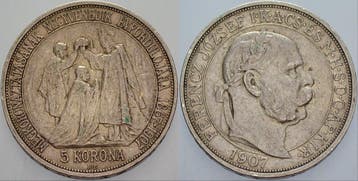 5 Korona 1907 Ungarn Franz Josef I 1848-1916, Verzenden, België