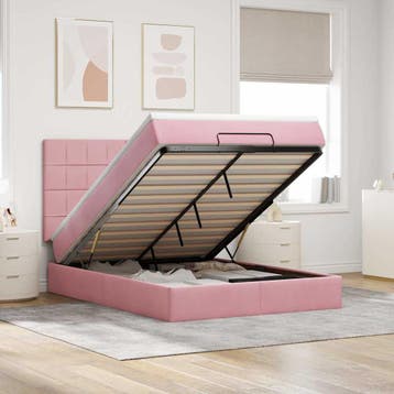 vidaXL Ottoman bed met matrassen 140x200cm fluweel roze, Verzenden