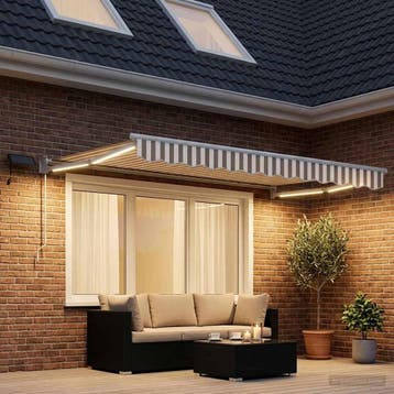 vidaXL Handbediende luifel met LEDs Lichtgrijs en wit, Verzenden