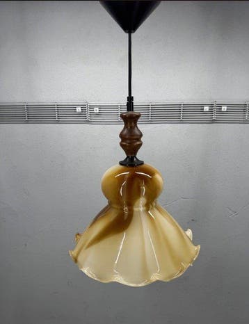 Lampe - Verre, Bois - Suspension vintage Herda