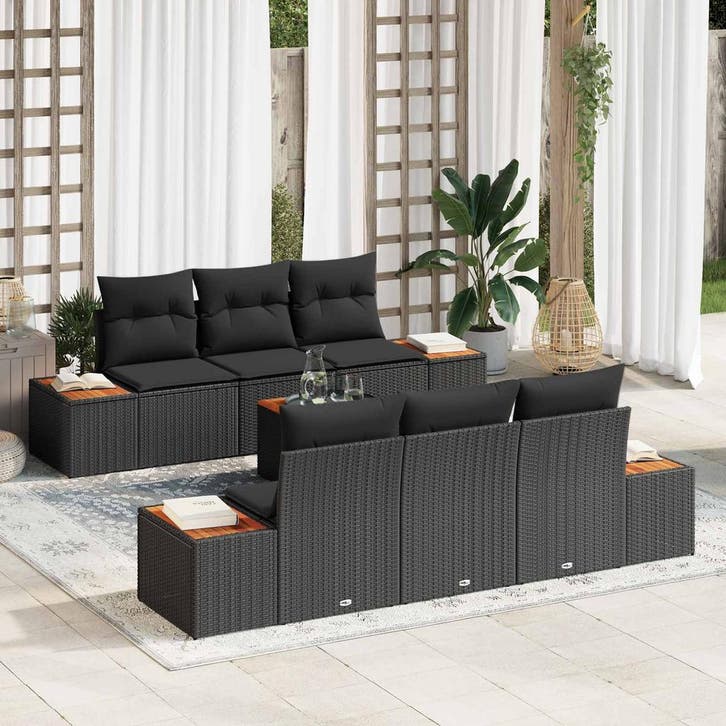 vidaXL Tuinbank Set met kussen met opslag 7 pcs Zwart Poly, Jardin & Terrasse, Ensembles de jardin, Envoi