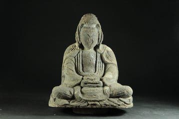 Antique Amitabha Buddha Stone Sculpture - sculptuur Steen -