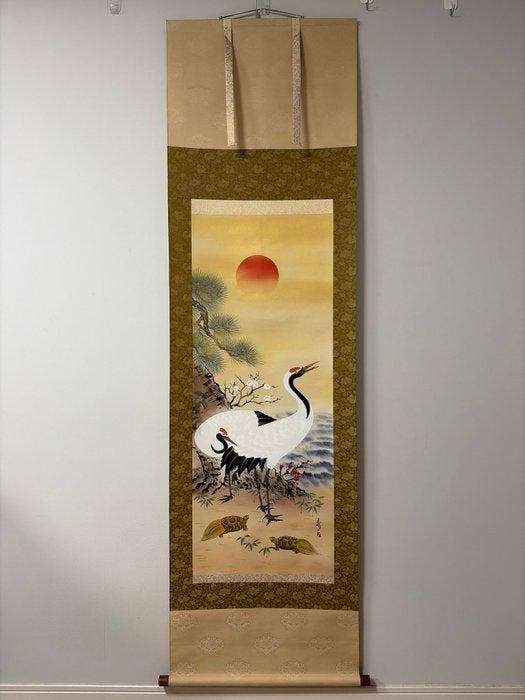 Peinture auspicious de la longévité avec des grues blanches,, Antiquités & Art, Antiquités | Autres Antiquités