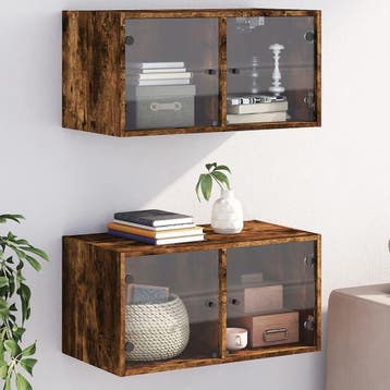 vidaXL Wandkasten met glazen deuren 2 st 68,5x37x35 cm, Verzenden, Nieuw