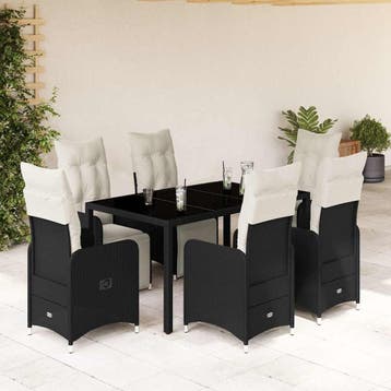vidaXL 7-delige Bistroset met kussens poly rattan zwart, Verzenden, Nieuw