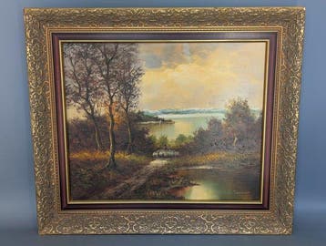 Wilhelm Reuter (1859-1937) - Schäfer mit Schafherde am See, Antiek en Kunst