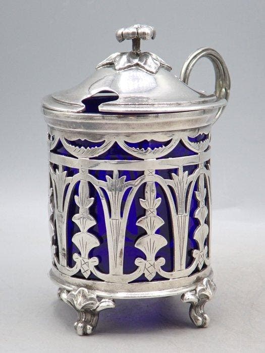 Christofle, Baccarat - Pot - mosterdpot - Verzilverd, Glas, Antiek en Kunst, Antiek | Meubels | Tafels