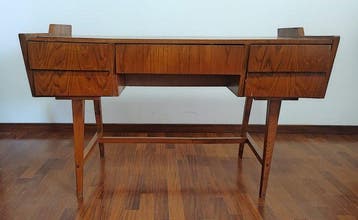 Bureau plat - Bois, Placage en teck - design scandinave