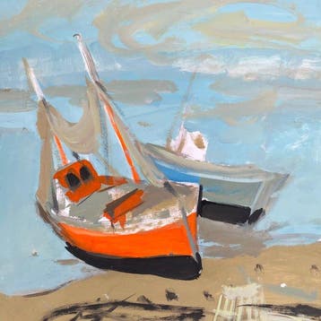 Yves Ganne (1931-2019) - Marine au Bateau à Coque Orange.