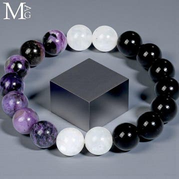 Bracelet Charoite, Onyx Noir et Pierre de Lune – Perles de