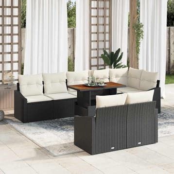 vidaXL Tuinbank Set 9 st Zwart Poly rattan, Verzenden, Nieuw
