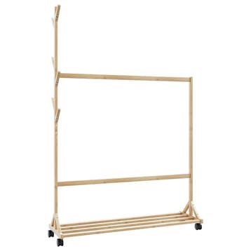 vidaXL Kledingrek met haken en wielen 100x35x157 cm bamboe, Verzenden