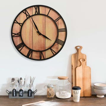 vidaXL Wandklok 39 cm MDF en ijzer bruin en zwart, Verzenden, Nieuw