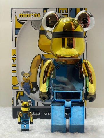 BE@RBRICK 400% & 100% Minions Stuart (Chrome Ver.) Bearbrick