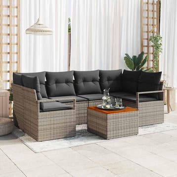 vidaXL Tuinbank Set met kussen 7 pcs Grijs poly rattan, Verzenden, Nieuw