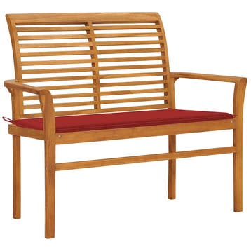 vidaXL Tuinbank met rood kussen 112 cm massief teakhout, Verzenden