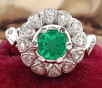 Ring Platina Smaragd - Diamant, Nieuw