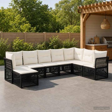 vidaXL Tuinbank Set 8 st Zwart poly rattan, Verzenden