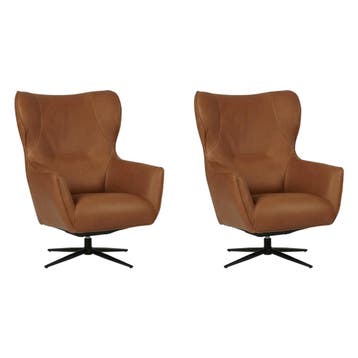 Set van 2 Leren draaifauteuils Leaf - Rancho Cognac, Ophalen of Verzenden