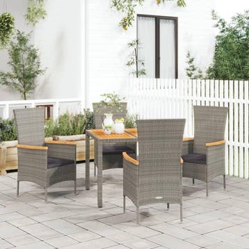 vidaXL 5-delige Tuinset met kussens poly rattan grijs, Verzenden, Tuinset