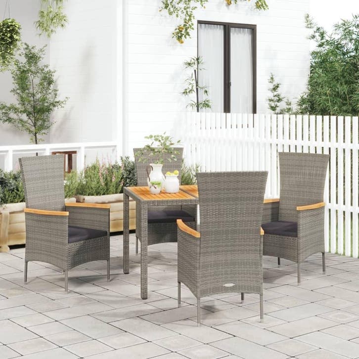 vidaXL 5-delige Tuinset met kussens poly rattan grijs, Jardin & Terrasse, Ensembles de jardin, Envoi