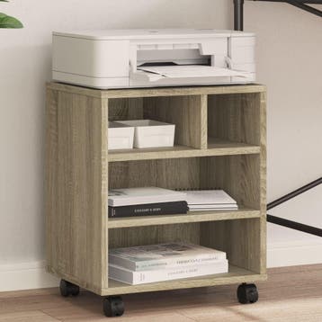 vidaXL Printerkastje met wielen 41x32x48 cm sonoma, Verzenden