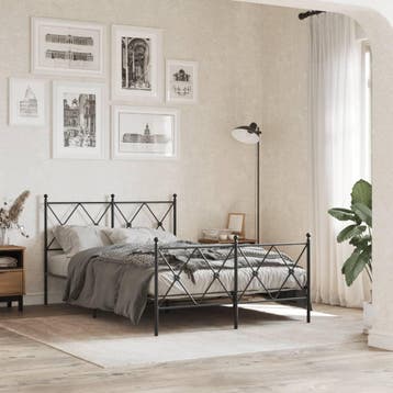 vidaXL Bedframe met hoofd- en voeteneinde metaal zwart, Verzenden