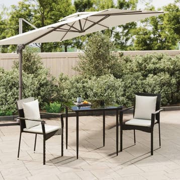 vidaXL 3-delige Tuinset met kussens poly rattan zwart, Verzenden, Tuinset