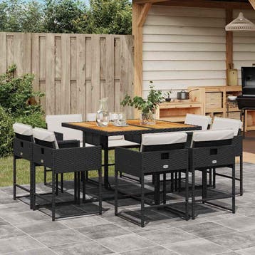 vidaXL 9-delige Tuinset poly rattan zwart, Verzenden, Tuinset