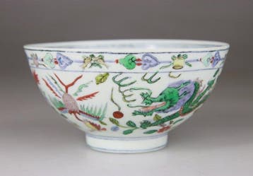 Bol Coupe chinois en Porcelaine Wucai Dragons - Marque -, Antiquités & Art