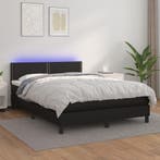 vidaXL Boxspring met matras en LED kunstleer zwart 140x200, Verzenden