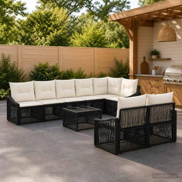 vidaXL Tuinbank Set 9 st Zwart poly rattan, Verzenden, Nieuw