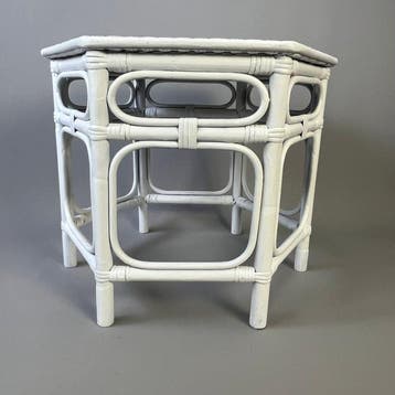 Bijzettafel - Vintage - White painted Rattan & cane