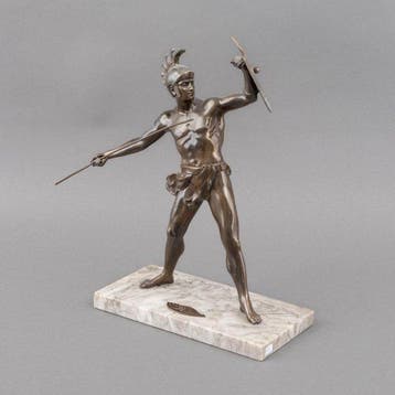 antieke strijder met speer en schild - sculptuur, Soldato -, Antiek en Kunst