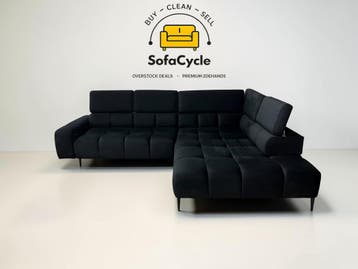 Hoekzetel zwart in fluweel met relaxfunctie – overstock, Huis en Inrichting, Verzenden, Nieuw