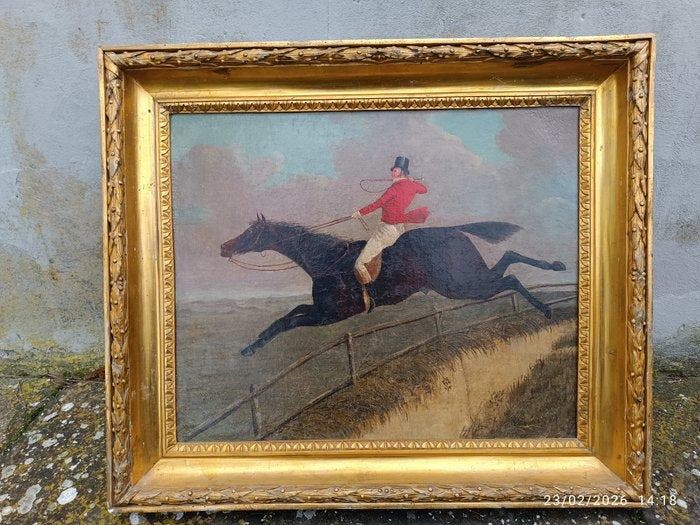 Scuola inglese (XVIII) - Cavaliere a caccia nella campagna, Antiquités & Art, Art | Peinture | Classique