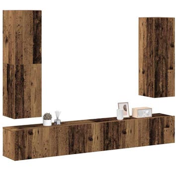 vidaXL 4-delig Tv-meubelset wandmontage bewerkt hout oud, Verzenden