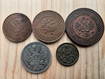 Rusland. Nicholas II. Set of 5 coins, incl. silver, various