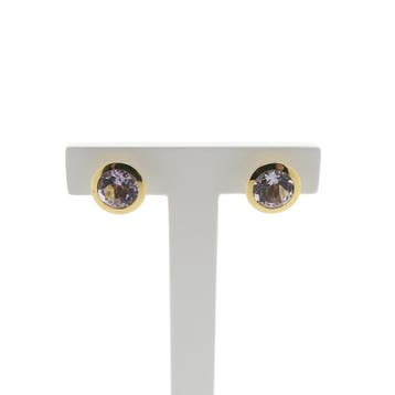 Gouden oorstekers met lila gekleurde zirconia (Oorbellen), Ophalen of Verzenden