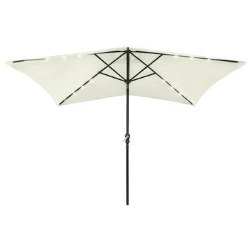 vidaXL Parasol met LEDs en stalen paal 2x3 m zandkleurig, Verzenden, Nieuw