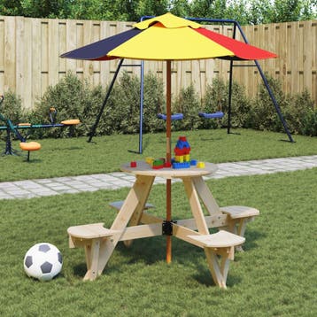 vidaXL Picknicktafel voor 4 kinderen met parasol rond, Verzenden