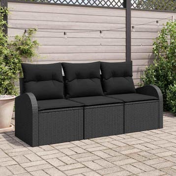 vidaXL Tuinbank Set 3 st Zwart Poly rattan, Verzenden, Nieuw