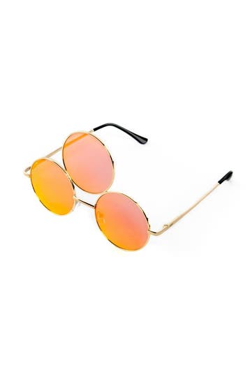 KIMU® Derde Oog Zonnebril Goud Montuur Oranje Spiegel Glazen, Ophalen of Verzenden, Nieuw