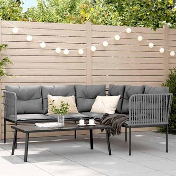 vidaXL Loungeset met kussens staal en textileen zwart, Verzenden, Nieuw, Loungeset